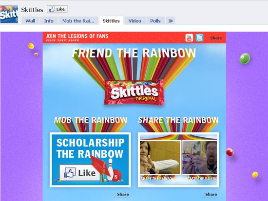 Skittles dans les exemples pages fans facebook